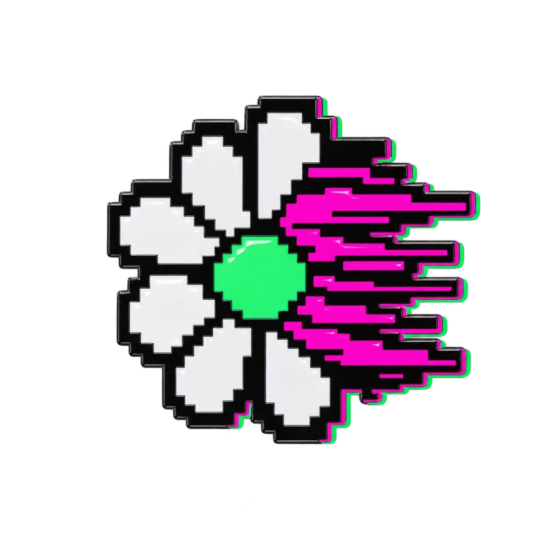 Datamosh Daisy Pin, front view