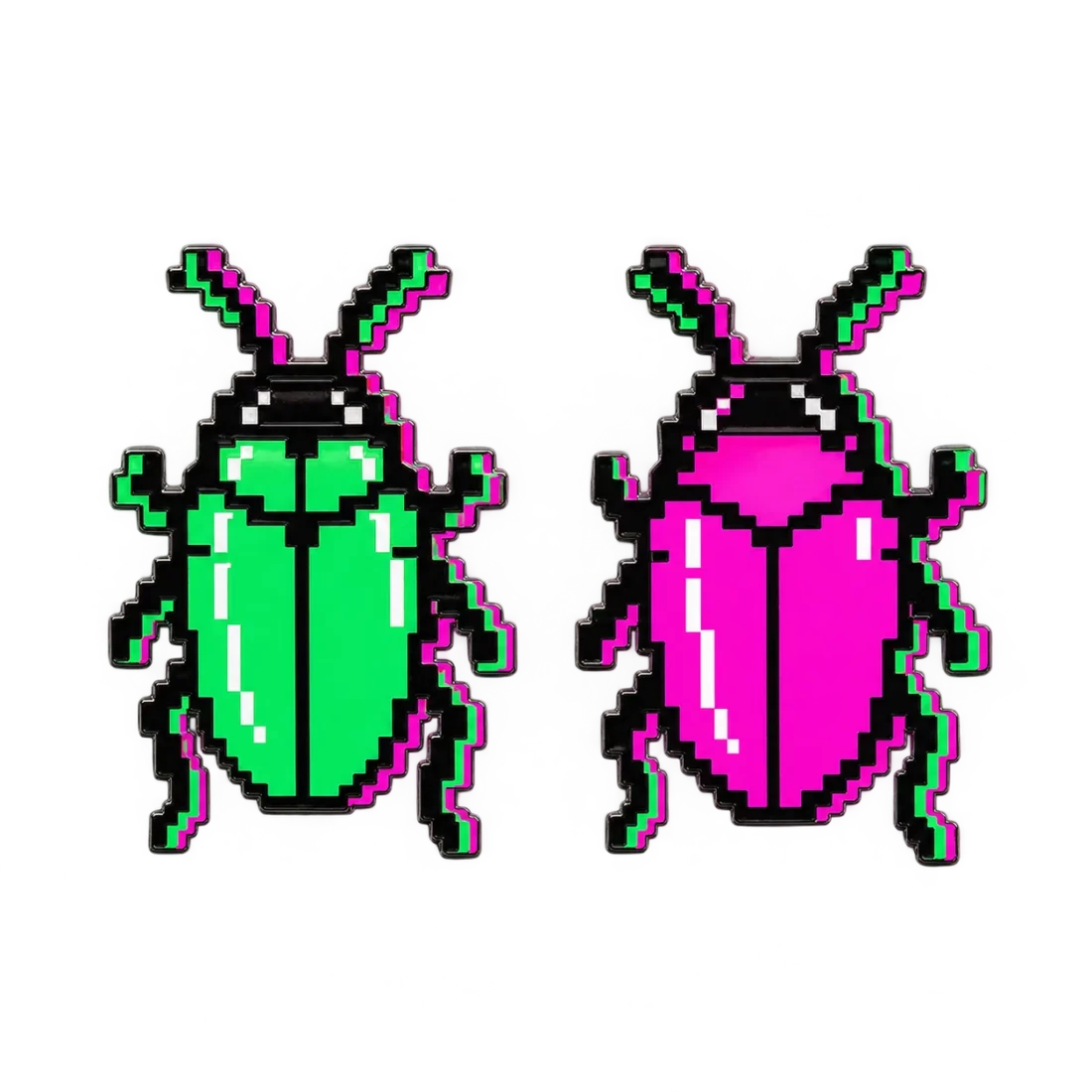 Glitch Beetle Pin Pair, front view