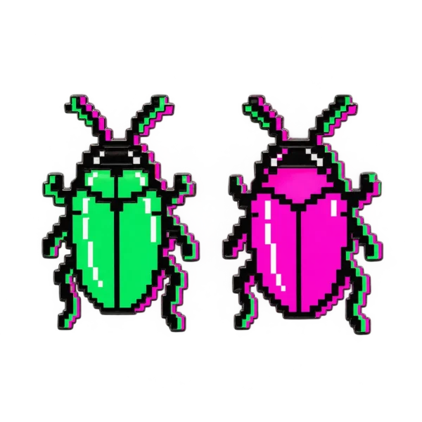 Glitch Beetle Pin Pair, front view
