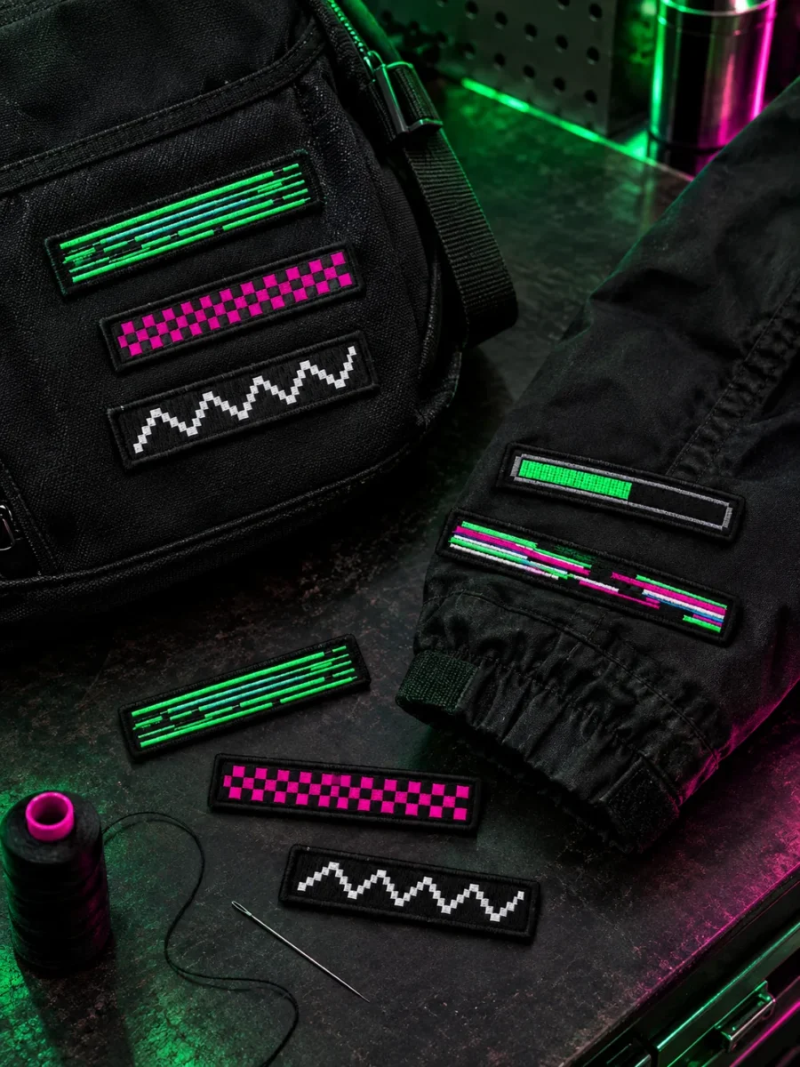 Glitch Tape Patch Strips worn or in use