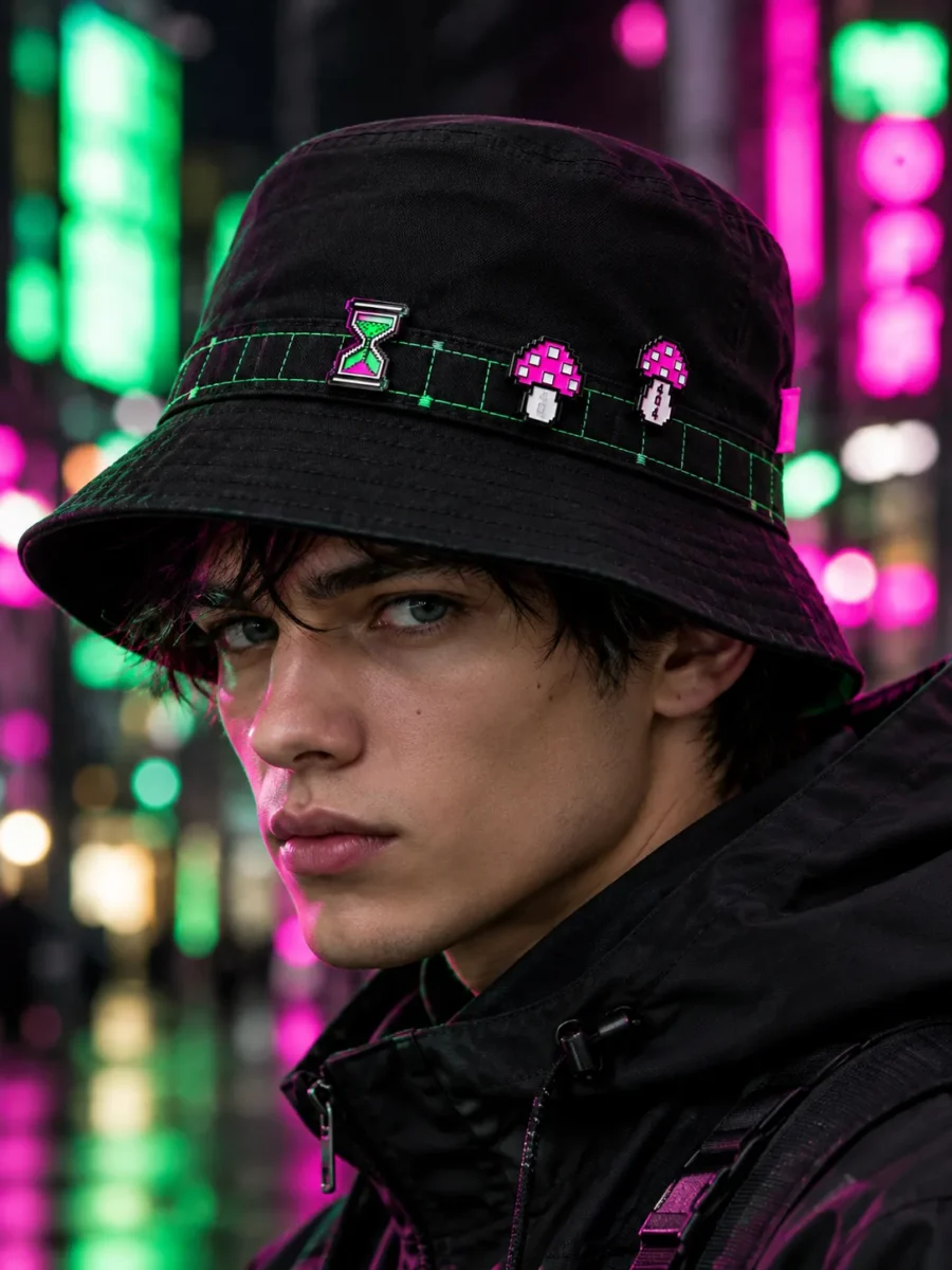 Grid Band Bucket Hat worn or in use