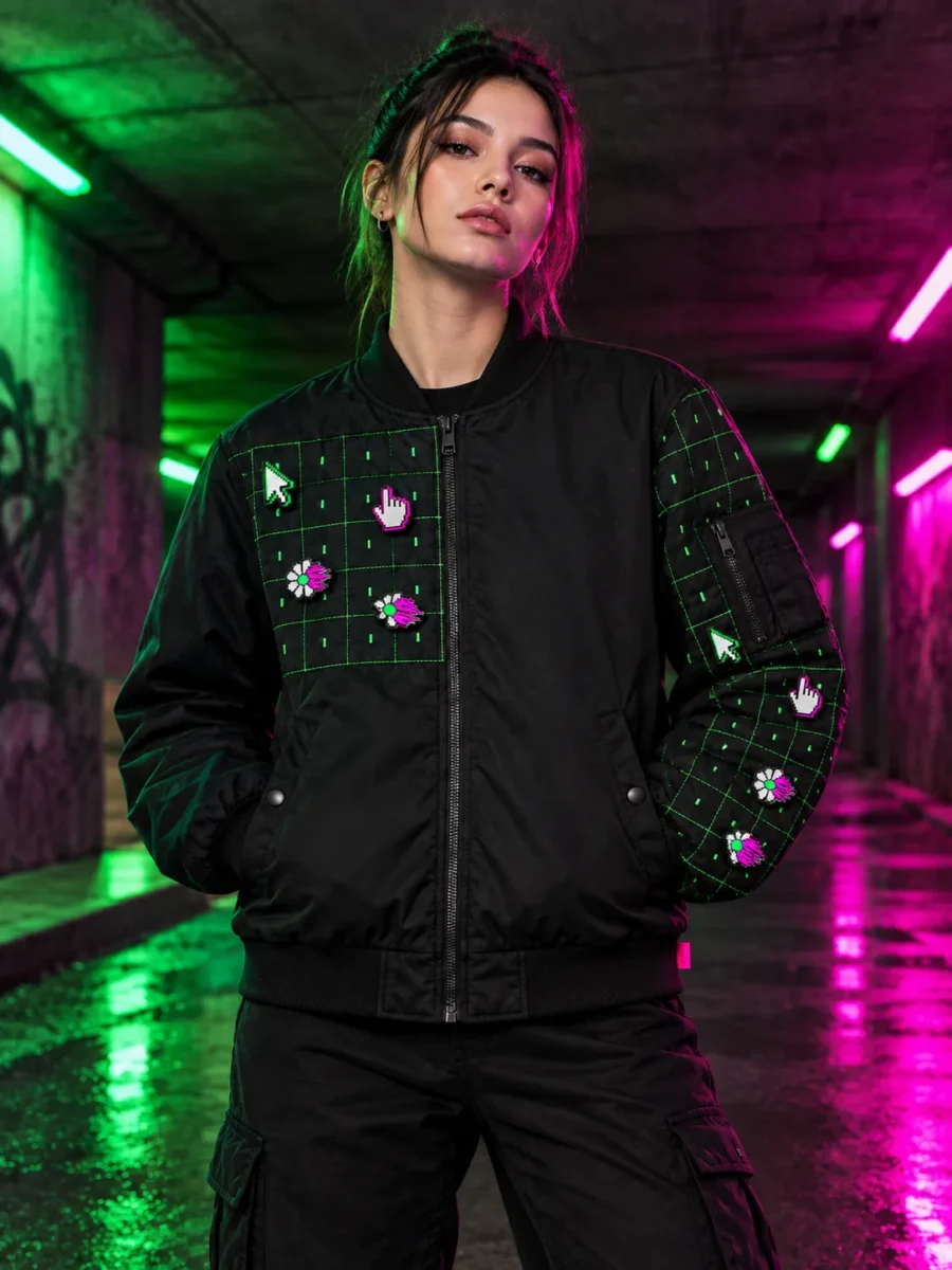Grid Bomber Jacket worn or in use