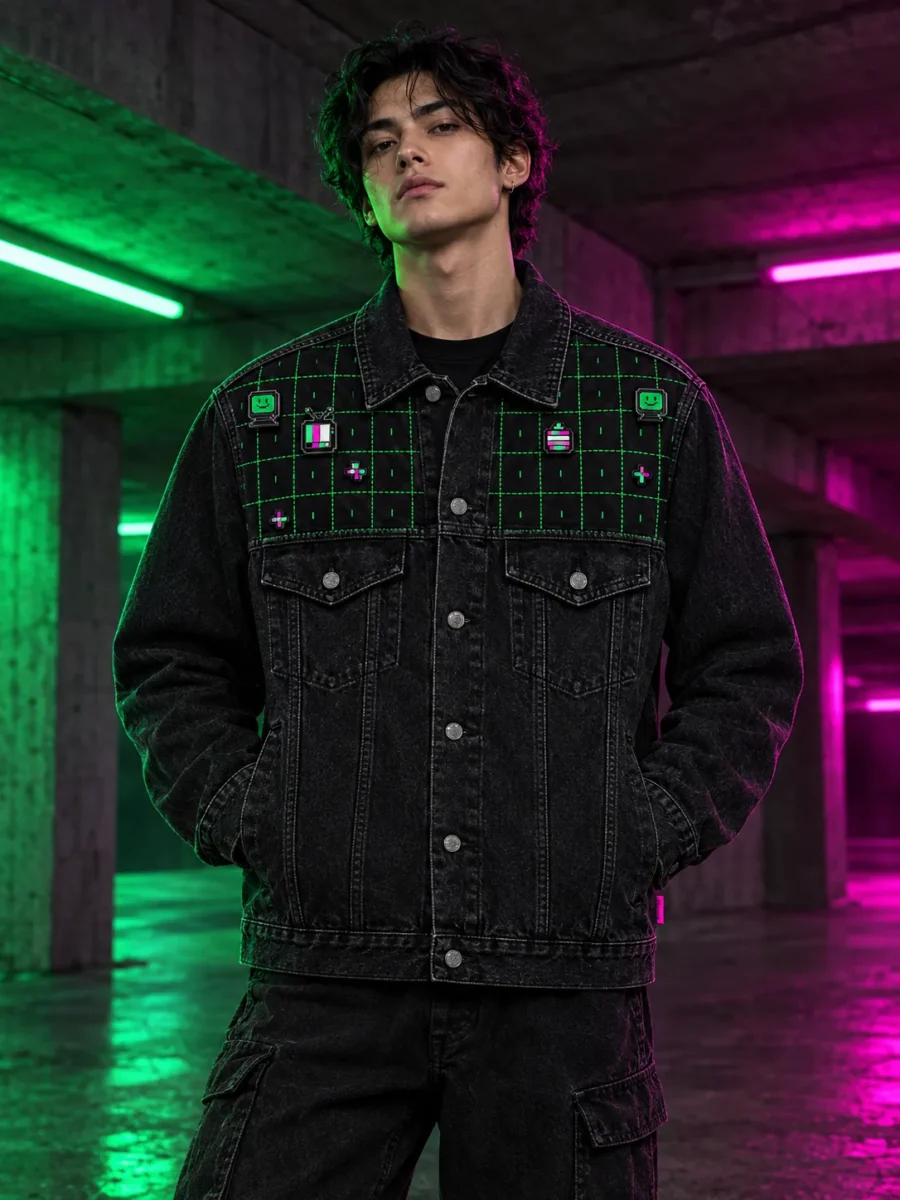 Grid Trucker Jacket worn or in use