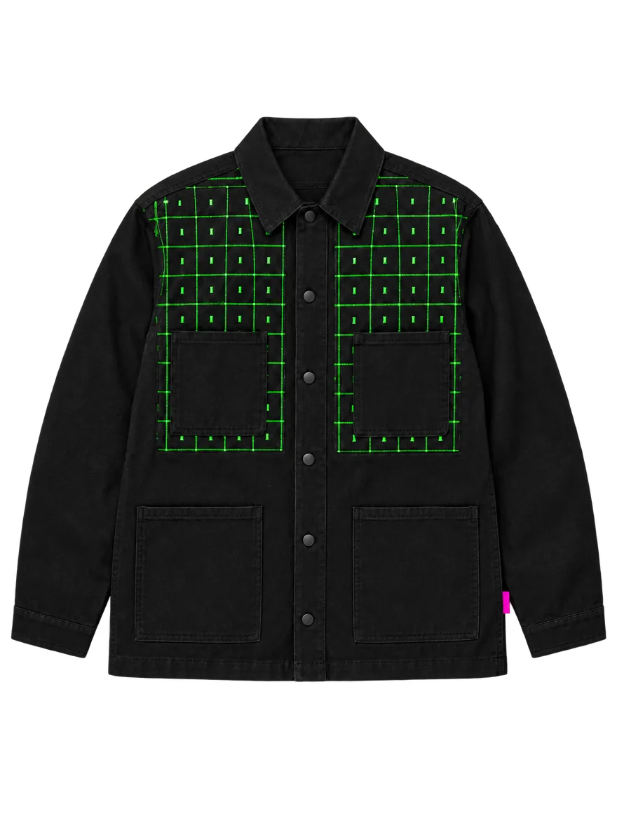 Grid Chore Jacket, Vorderansicht, mit Pin-Raster auf beiden Brustteilen