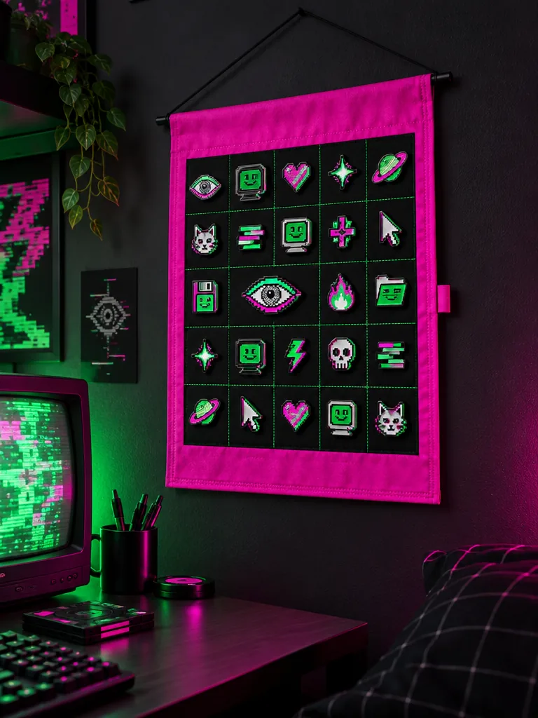 Magenta Grid Banner worn or in use