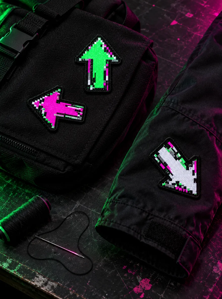 Pixel Arrow Patch Trio worn or in use